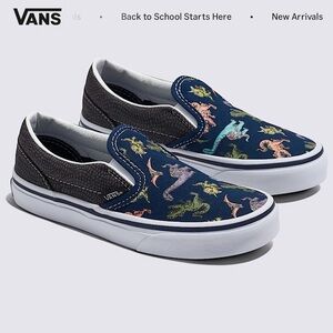 Vans Blue Slip-On Sneakers with Dinosaur Pattern